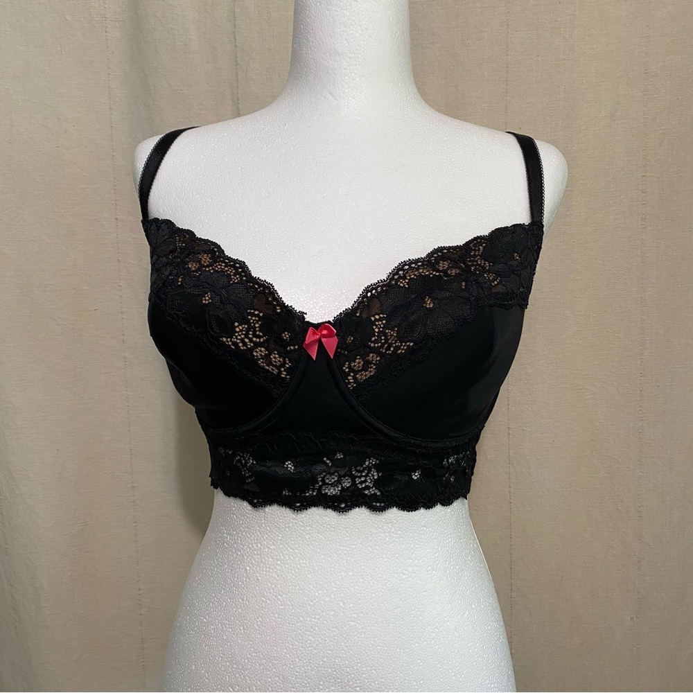 Adore Me Black Lace Bralette with Pink Bow